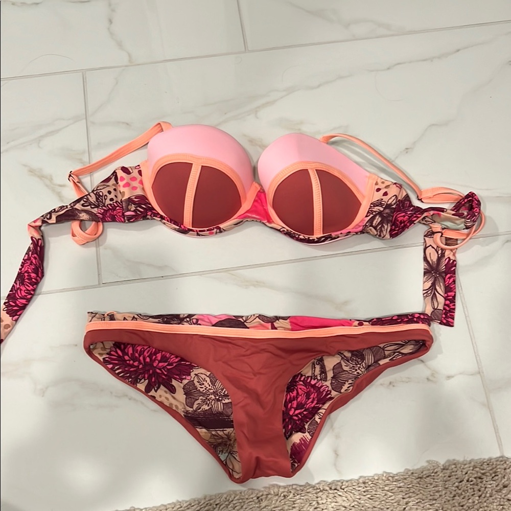 Maaji Pink and Brown Floral Bikini Set